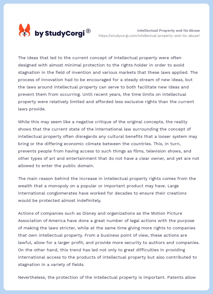 Intellectual Property and Its Abuse. Page 2