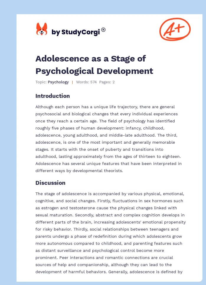 Adolescence as a Stage of Psychological Development. Page 1