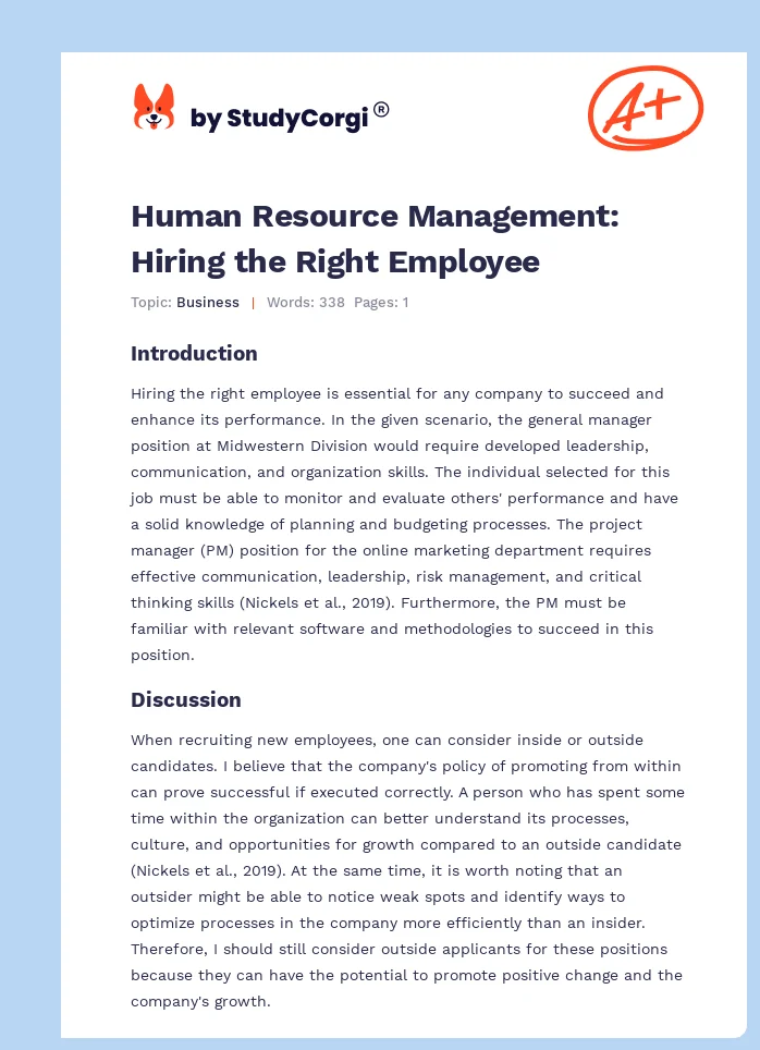 Human Resource Management: Hiring the Right Employee. Page 1