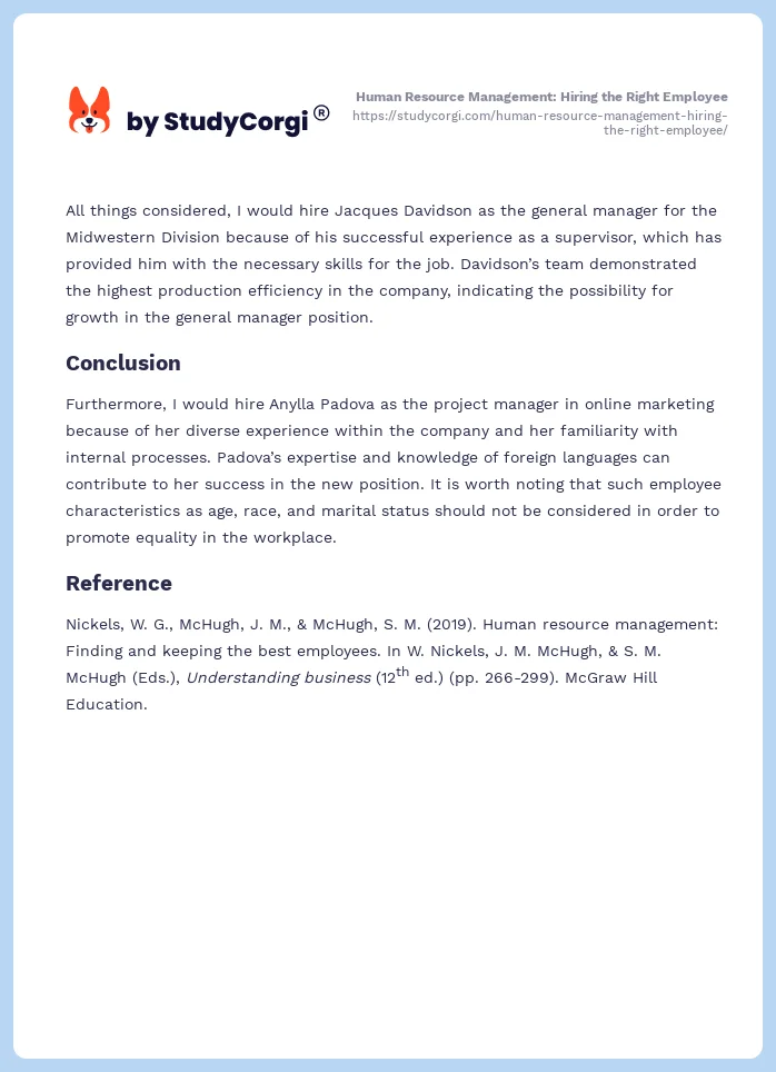 Human Resource Management: Hiring the Right Employee. Page 2