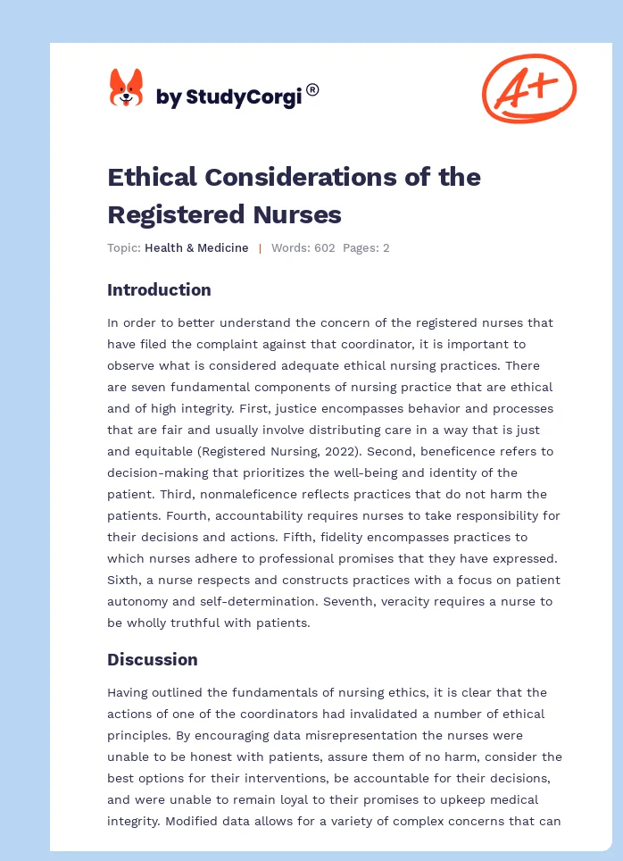 Ethical Considerations of the Registered Nurses. Page 1