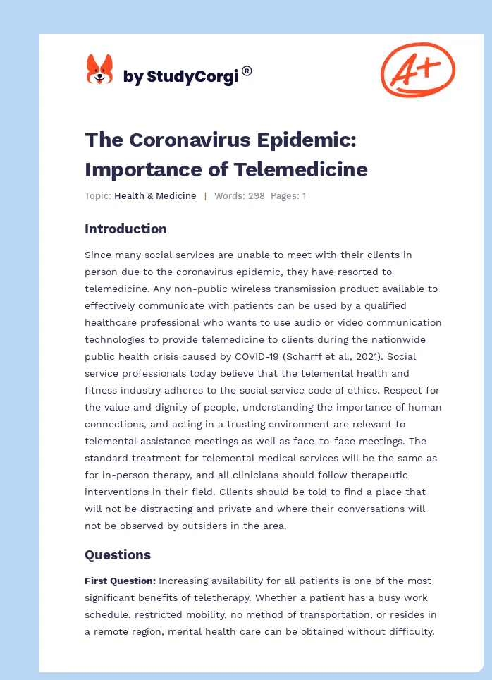 The Coronavirus Epidemic: Importance of Telemedicine. Page 1