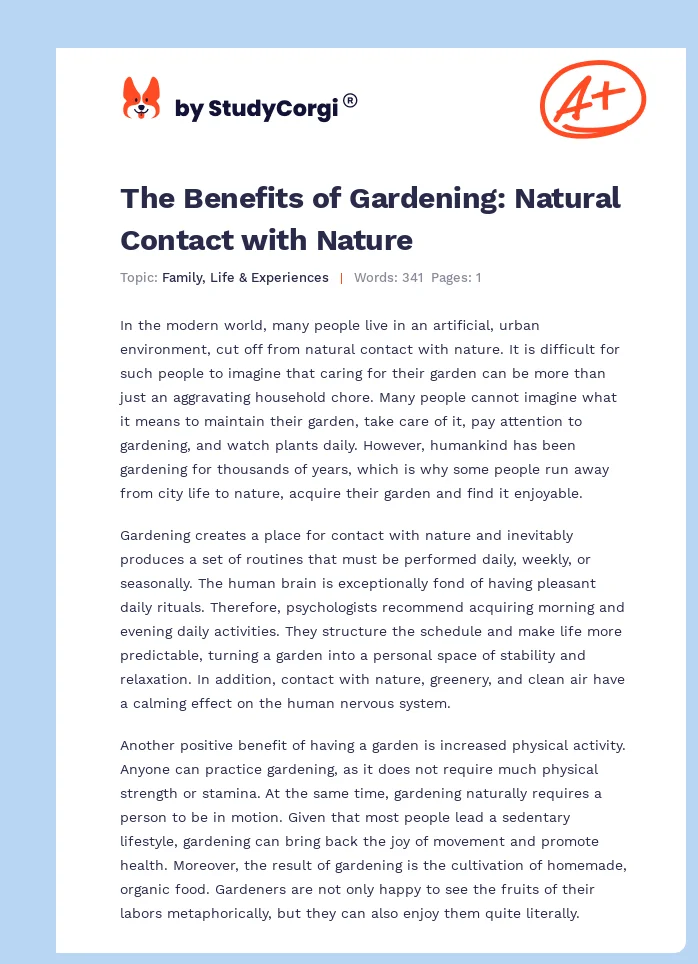The Benefits of Gardening: Natural Contact with Nature. Page 1