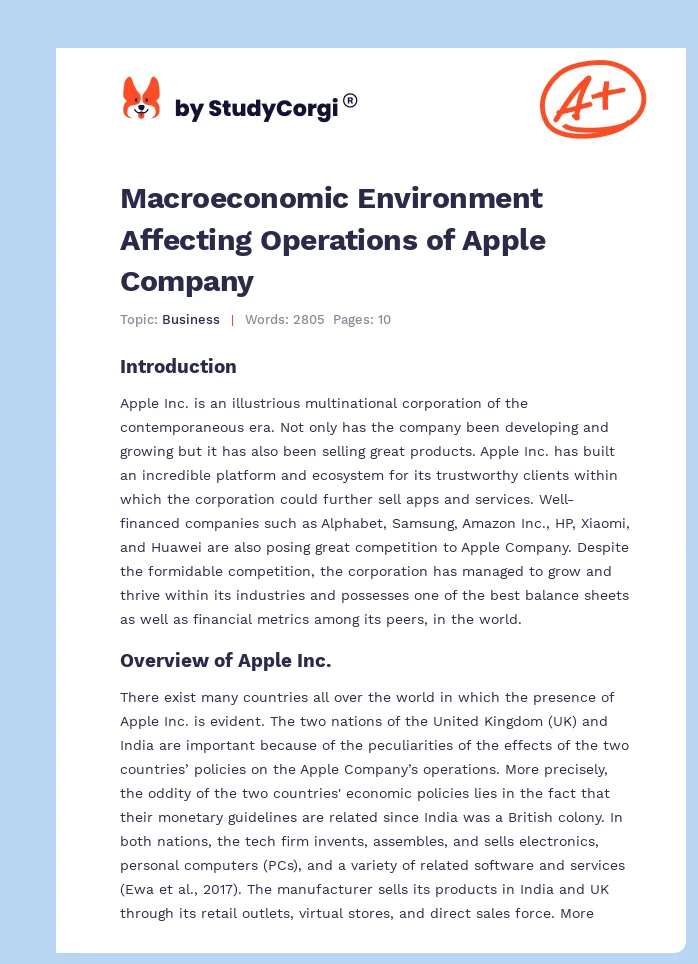 Macroeconomic Environment Affecting Operations of Apple Company. Page 1