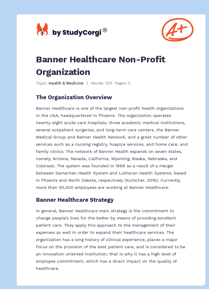 Banner Healthcare Non-Profit Organization. Page 1