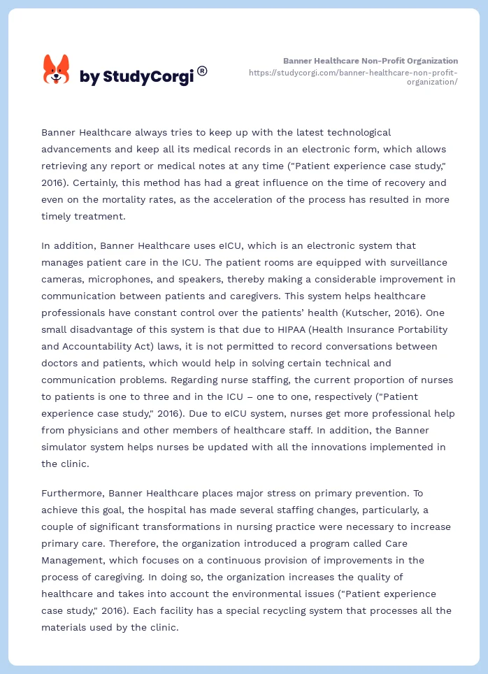 Banner Healthcare Non-Profit Organization. Page 2