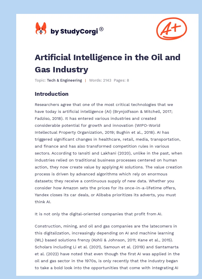 Artificial Intelligence in the Oil and Gas Industry. Page 1
