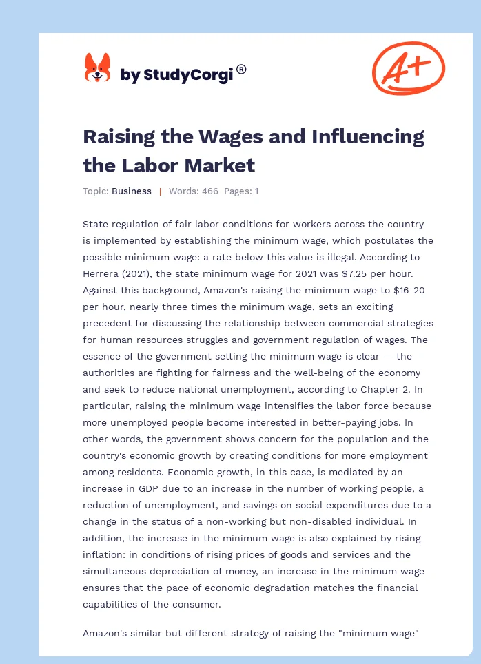Raising the Wages and Influencing the Labor Market. Page 1