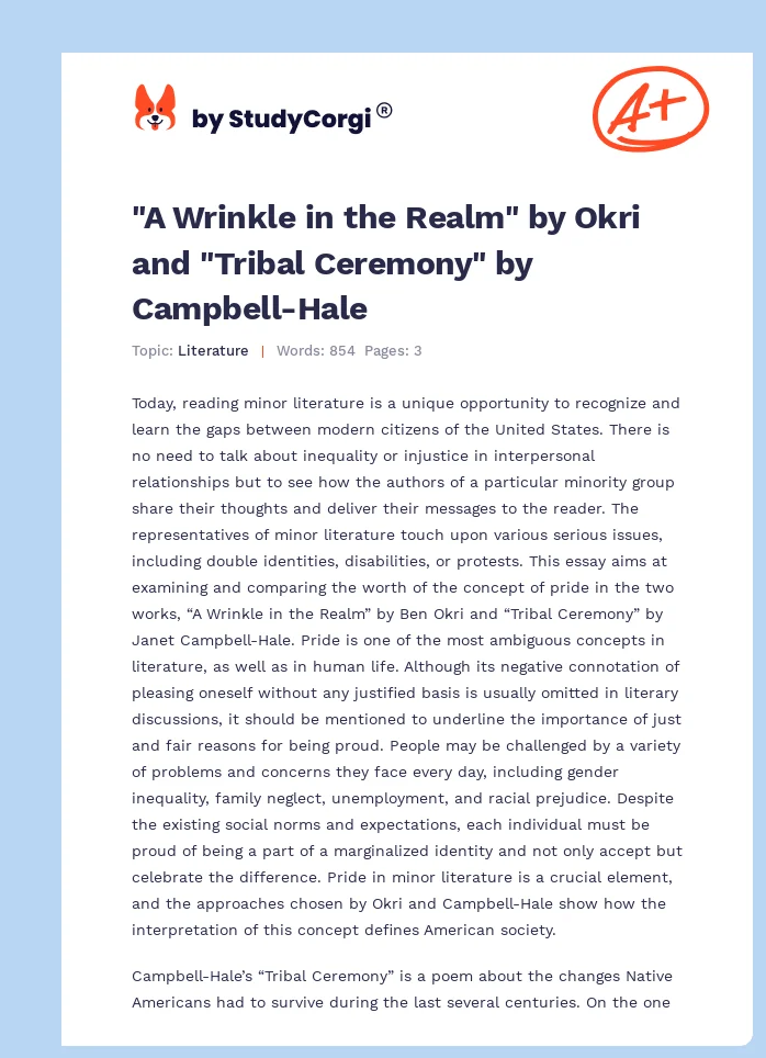 "A Wrinkle in the Realm" by Okri and "Tribal Ceremony" by Campbell-Hale. Page 1