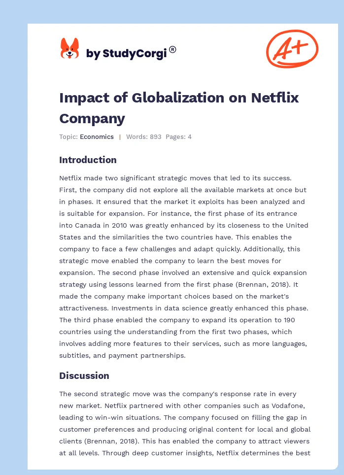 Impact of Globalization on Netflix Company. Page 1