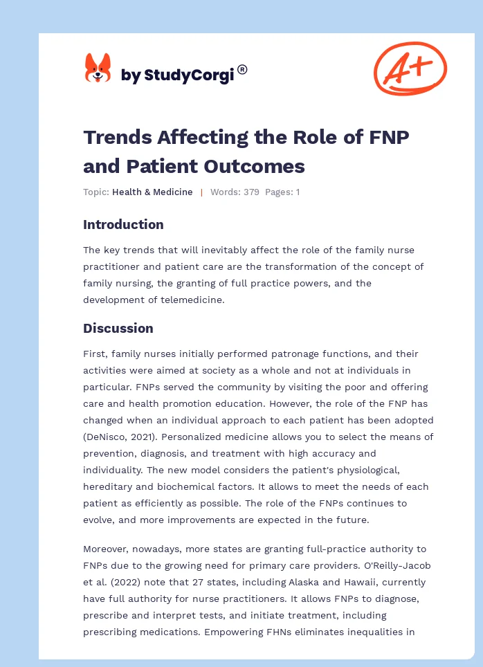 Trends Affecting the Role of FNP and Patient Outcomes. Page 1