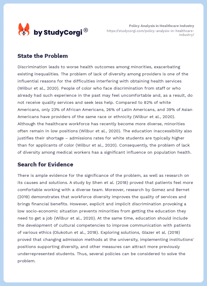 Policy Analysis in Healthcare Industry. Page 2