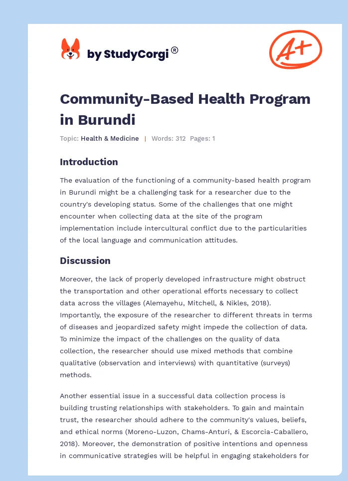 Community-Based Health Program in Burundi. Page 1