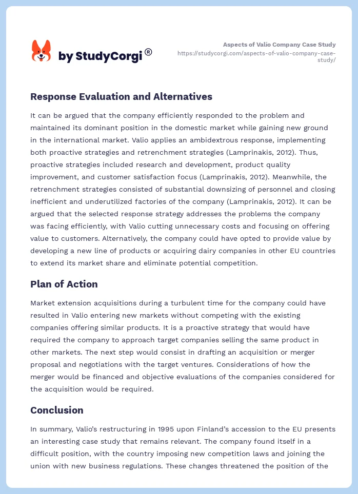 Aspects of Valio Company Case Study. Page 2