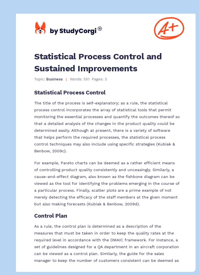 Statistical Process Control and Sustained Improvements. Page 1