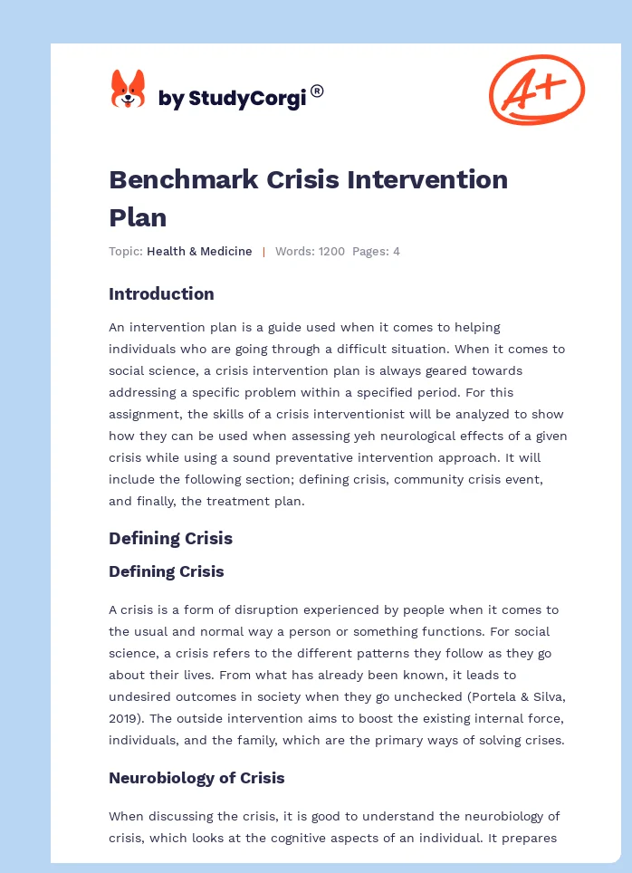 Benchmark Crisis Intervention Plan. Page 1