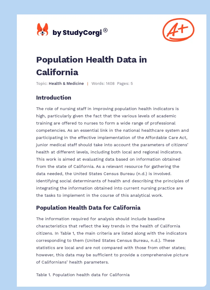 Population Health Data in California. Page 1