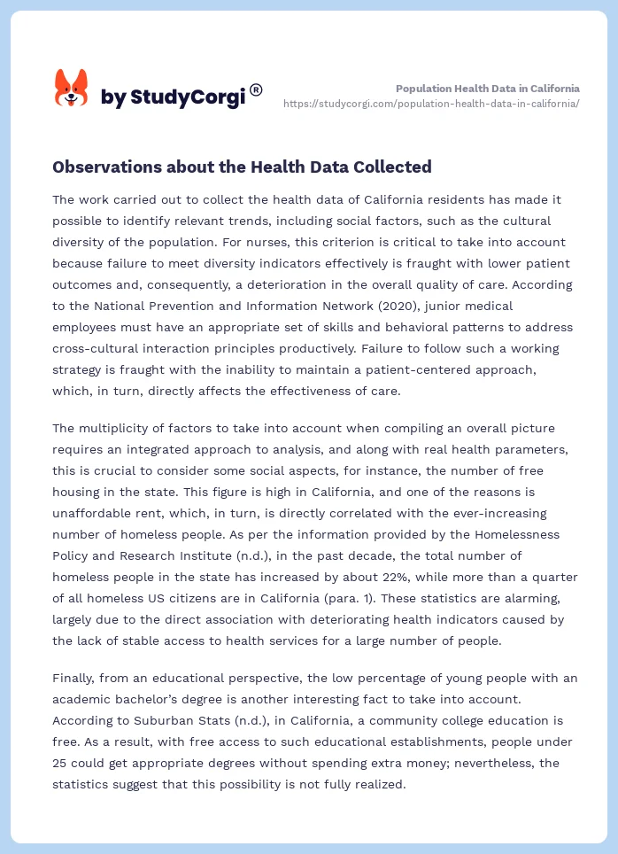 Population Health Data in California. Page 2