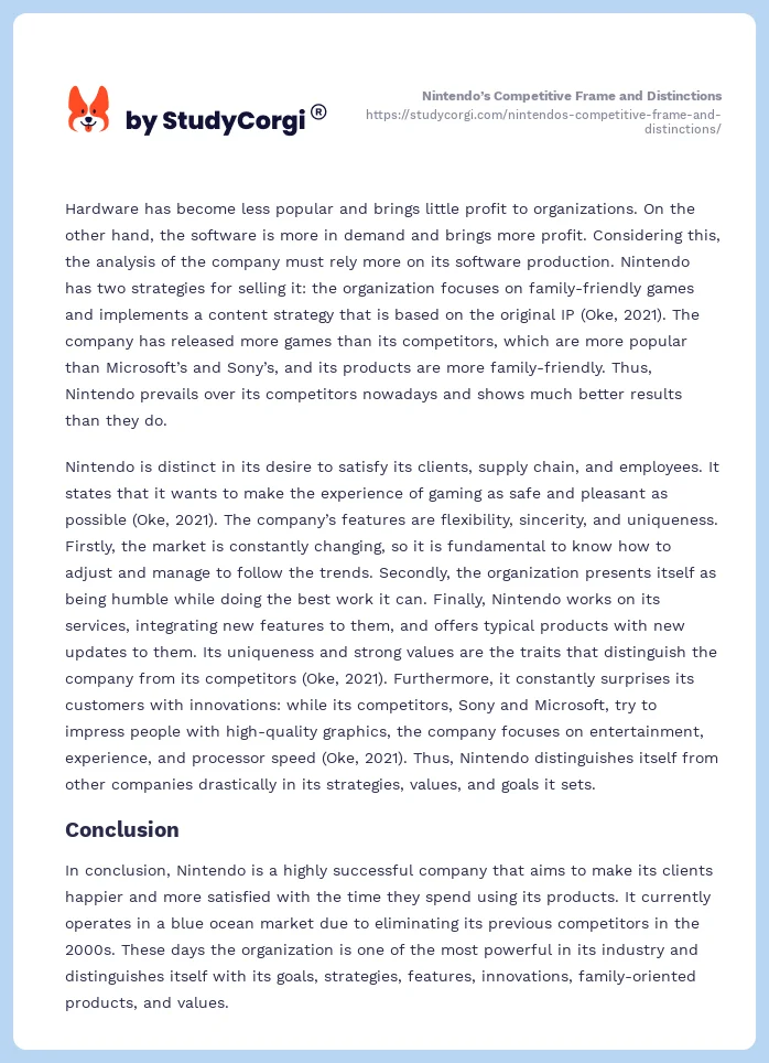 Nintendo’s Competitive Frame and Distinctions. Page 2