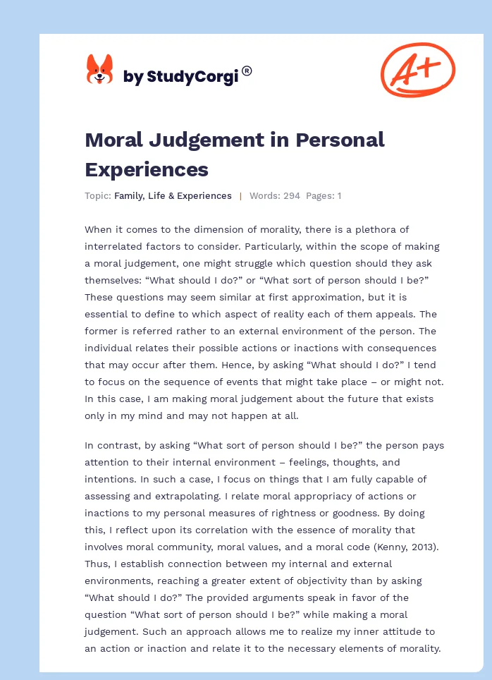Moral Judgement in Personal Experiences. Page 1