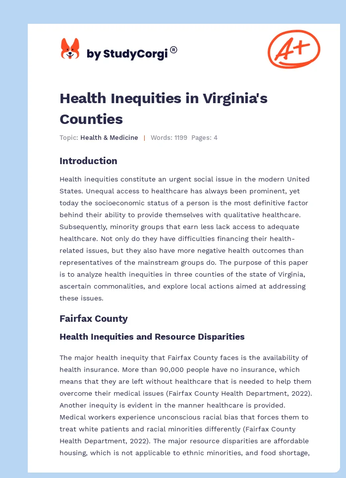 Health Inequities in Virginia's Counties. Page 1