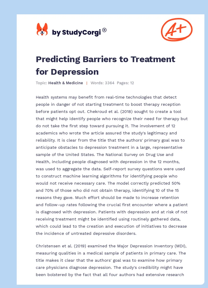 Predicting Barriers to Treatment for Depression. Page 1
