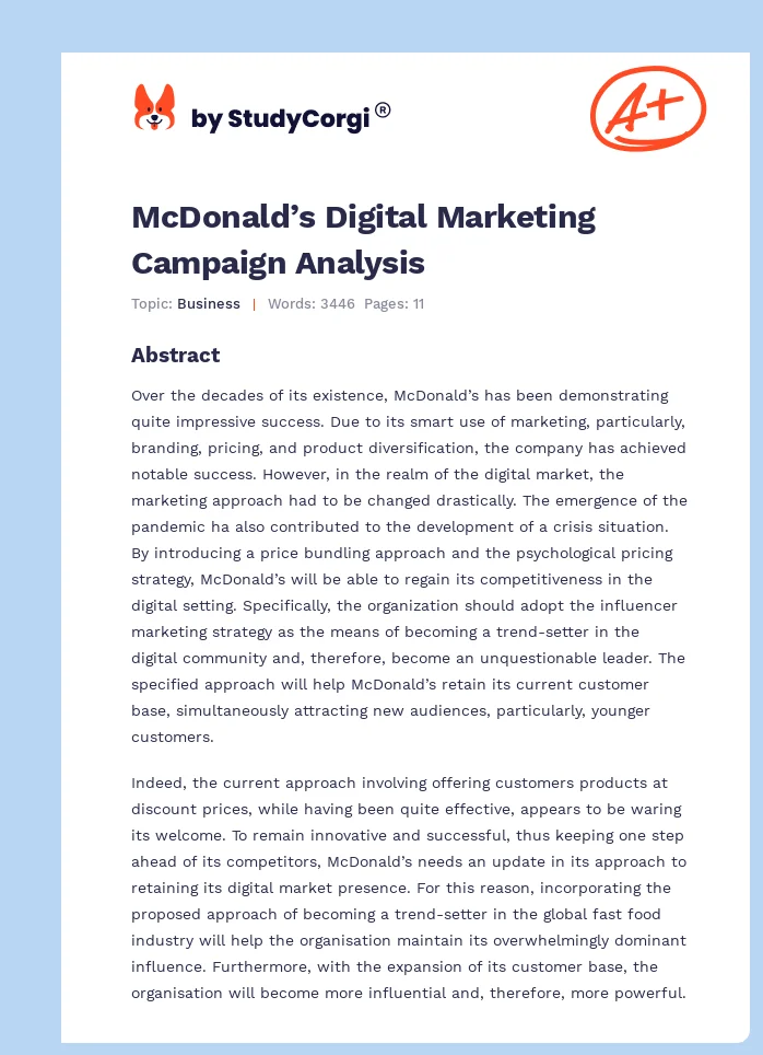 McDonald’s Digital Marketing Campaign Analysis. Page 1