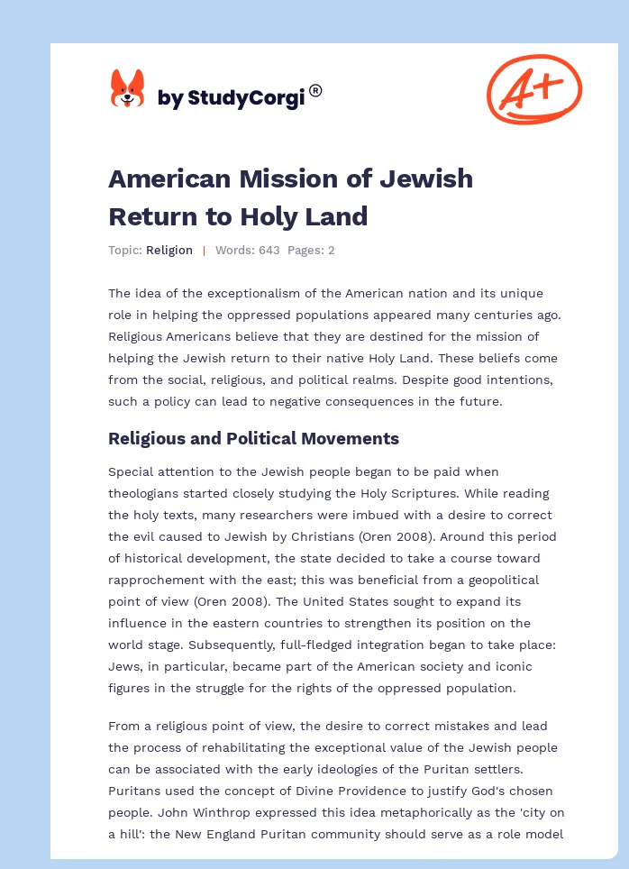 American Mission of Jewish Return to Holy Land. Page 1