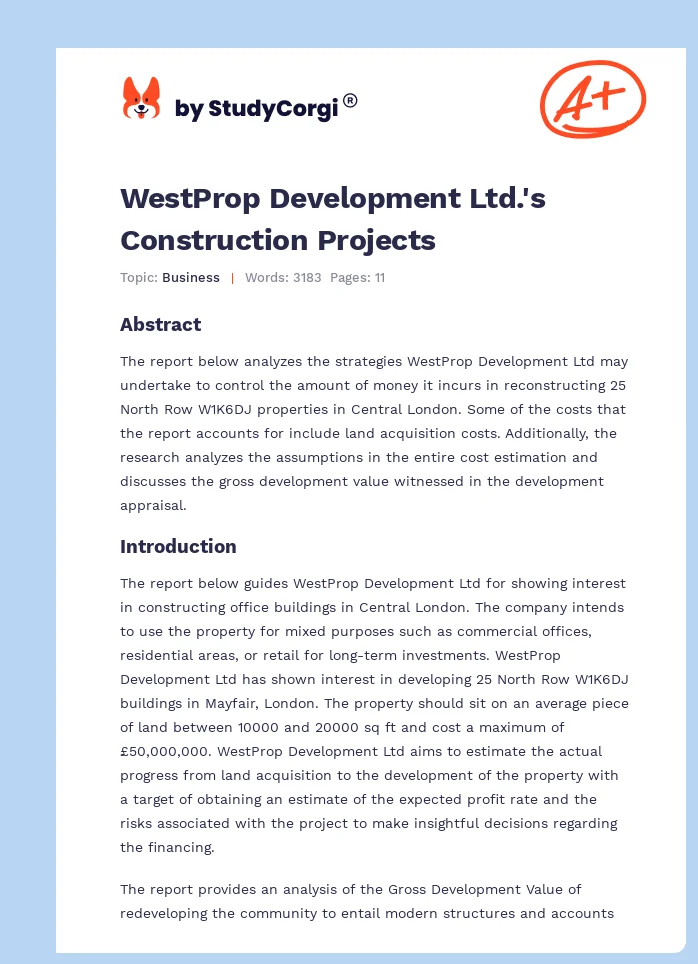 WestProp Development Ltd.'s Construction Projects. Page 1