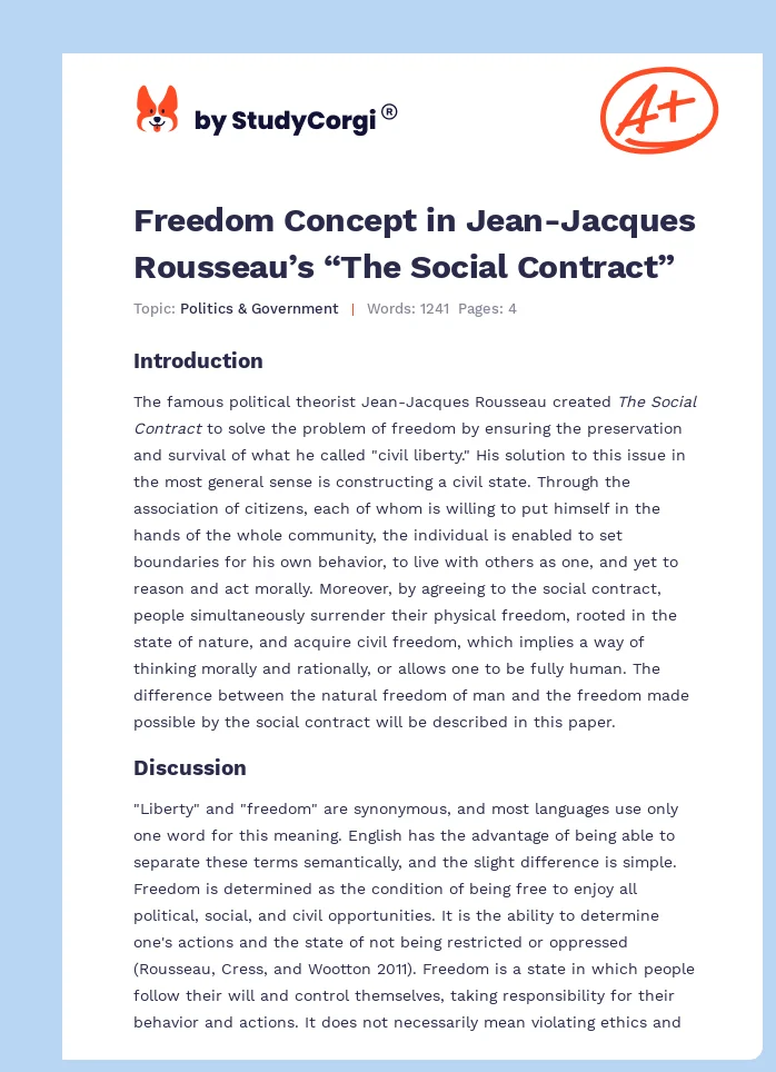 Freedom Concept in Jean-Jacques Rousseau’s “The Social Contract”. Page 1