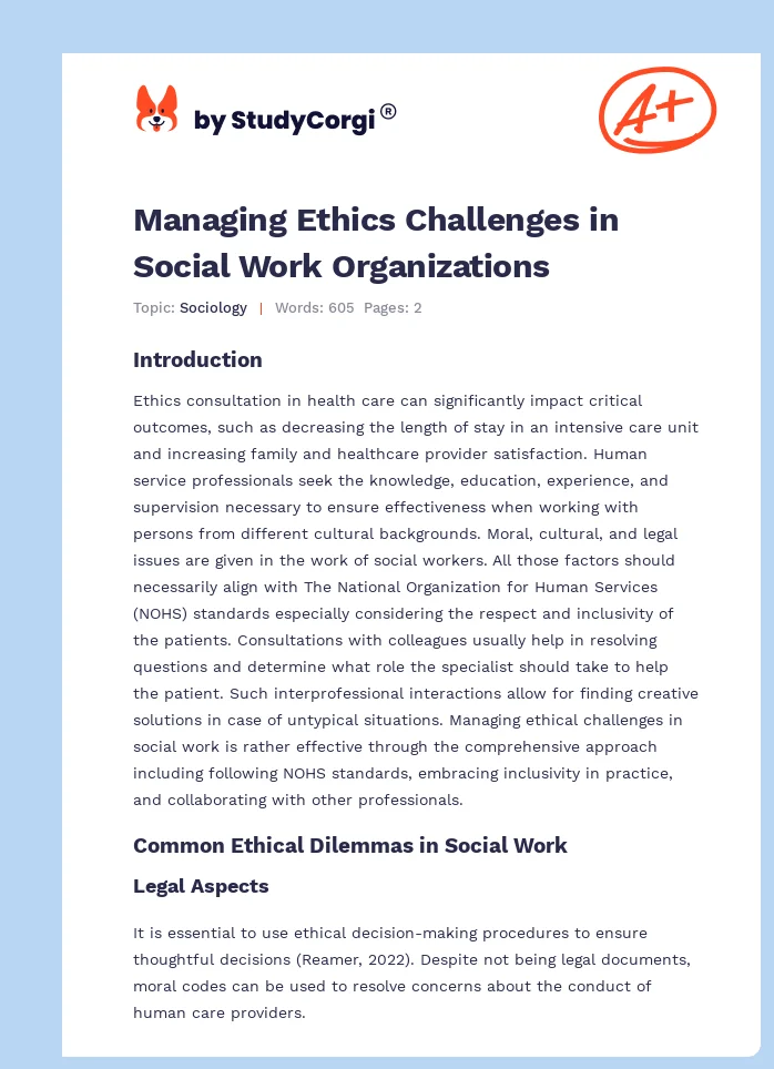 Managing Ethics Challenges in Social Work Organizations. Page 1