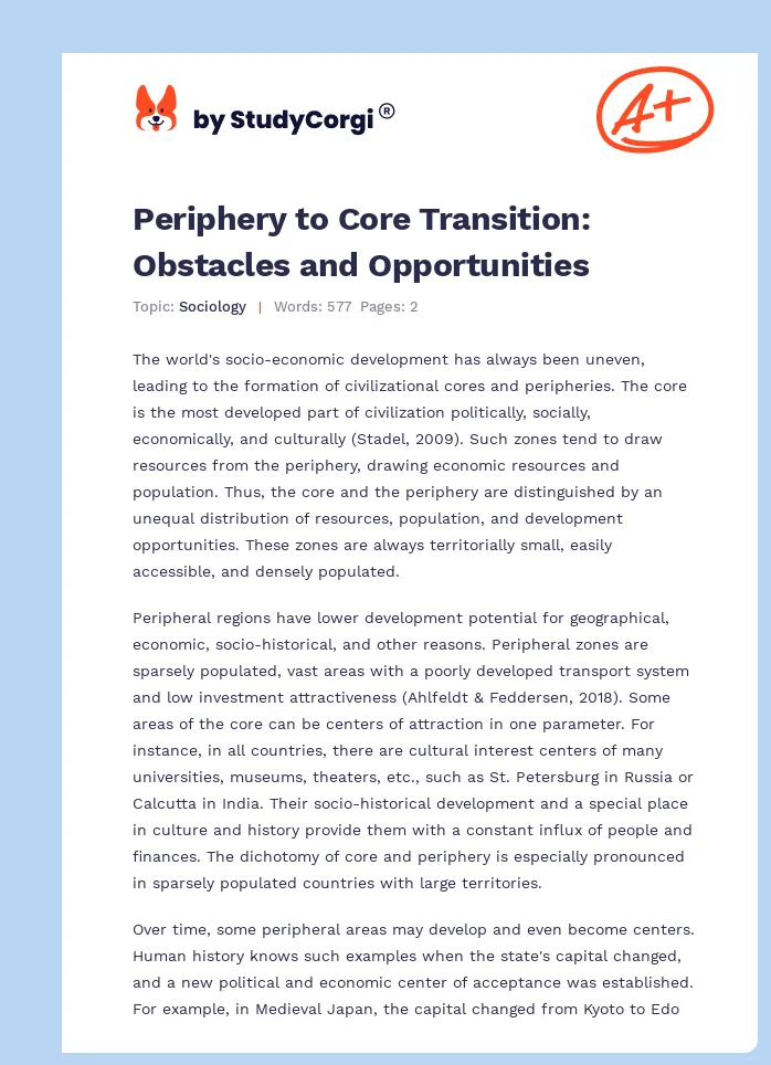 Periphery to Core Transition: Obstacles and Opportunities. Page 1