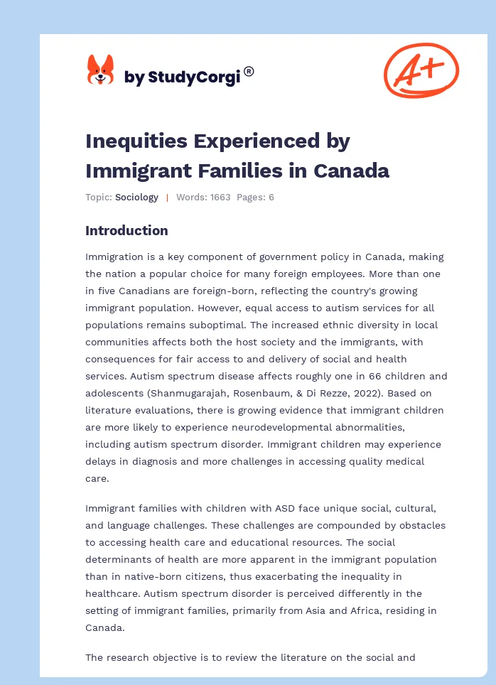 Inequities Experienced by Immigrant Families in Canada. Page 1