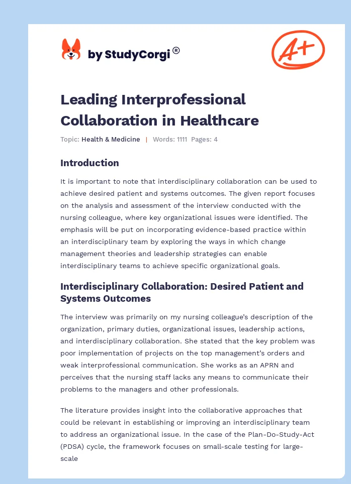 Leading Interprofessional Collaboration in Healthcare. Page 1