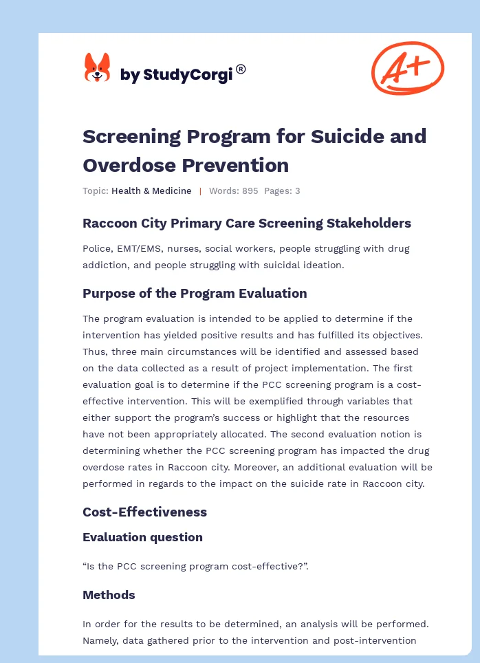 Screening Program for Suicide and Overdose Prevention. Page 1