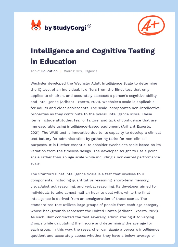 Intelligence and Cognitive Testing in Education. Page 1