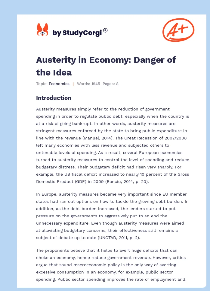 Austerity in Economy: Danger of the Idea. Page 1