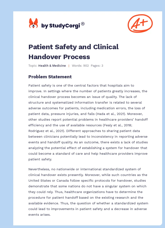 Patient Safety and Clinical Handover Process. Page 1