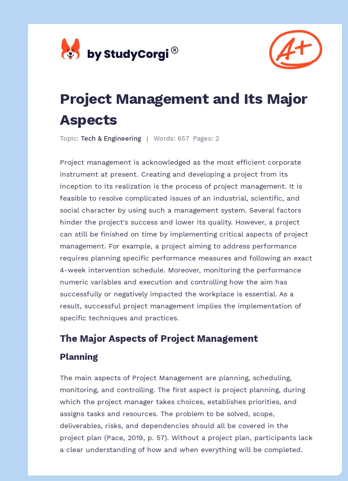 Project Management and Its Major Aspects. Page 1