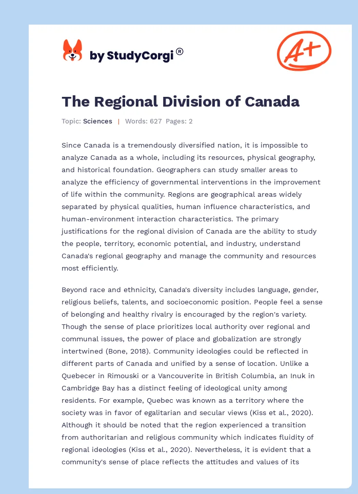 The Regional Division of Canada. Page 1