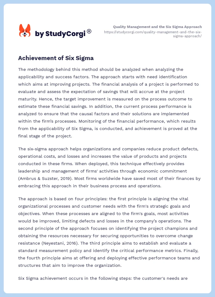 Quality Management and the Six Sigma Approach. Page 2