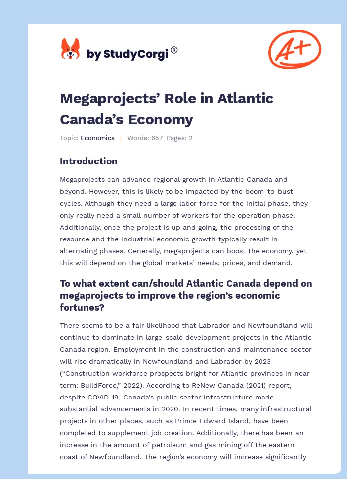 Megaprojects’ Role in Atlantic Canada’s Economy. Page 1