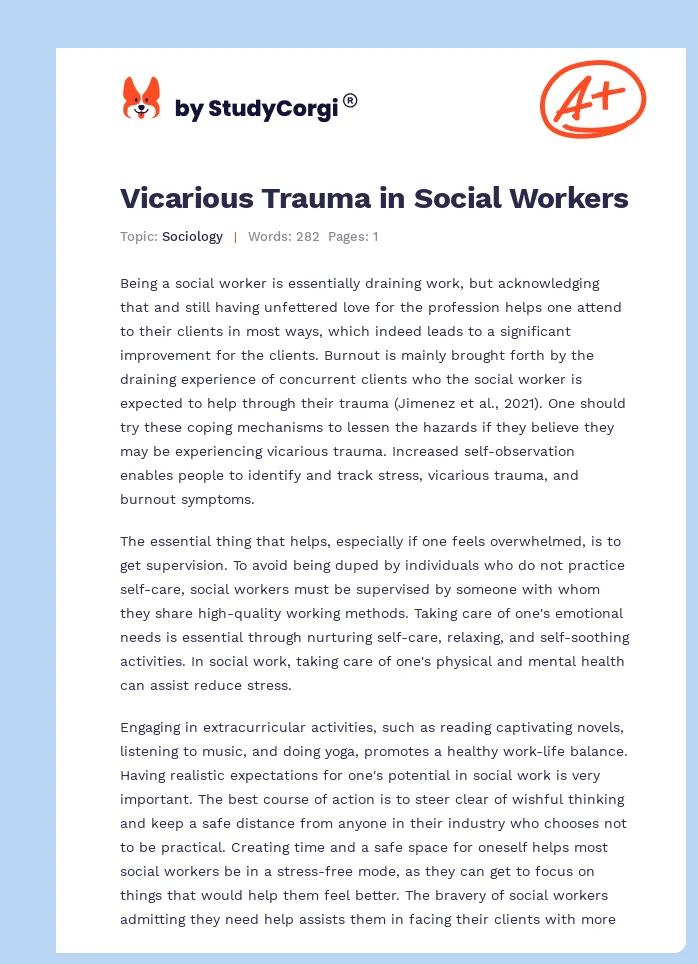 Vicarious Trauma in Social Workers. Page 1