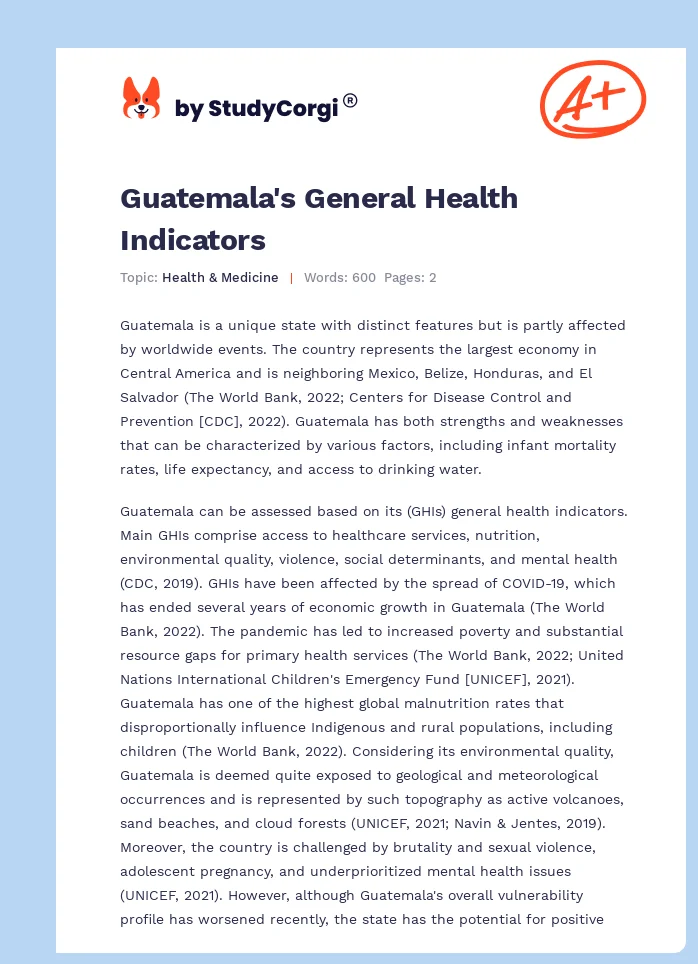 Guatemala's General Health Indicators. Page 1