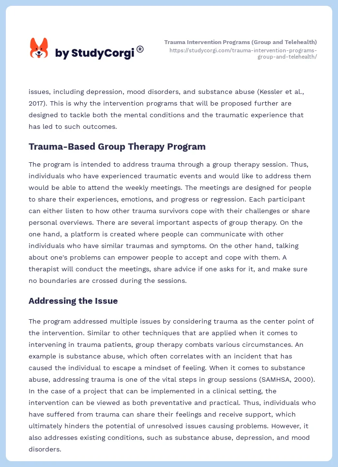 Trauma Intervention Programs (Group and Telehealth). Page 2