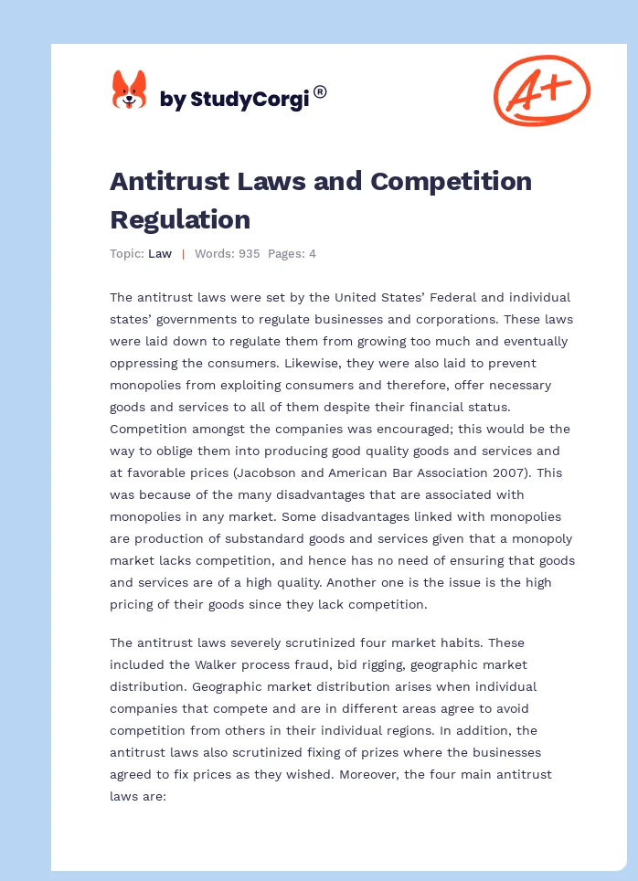 Antitrust Laws and Competition Regulation. Page 1