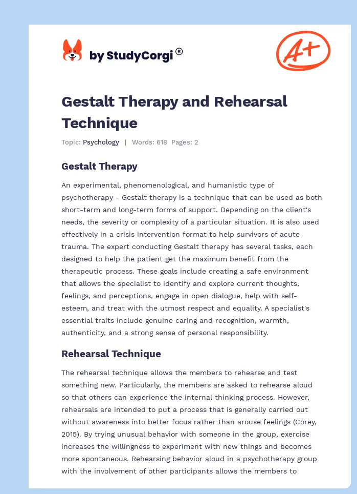 Gestalt Therapy and Rehearsal Technique. Page 1
