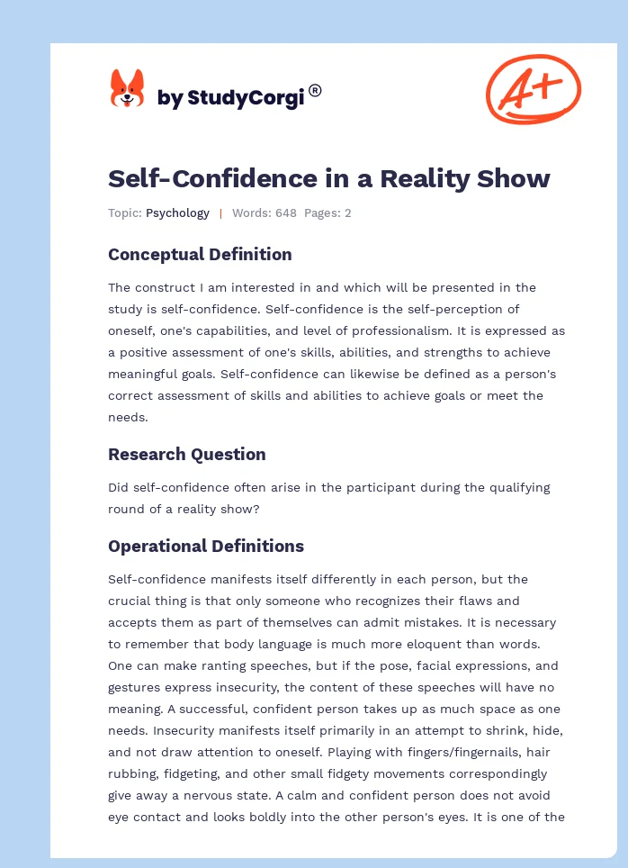 Self-Confidence in a Reality Show. Page 1