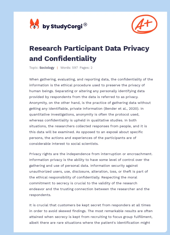 Research Participant Data Privacy and Confidentiality. Page 1