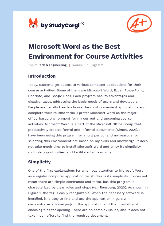 Microsoft Word as the Best Environment for Course Activities. Page 1
